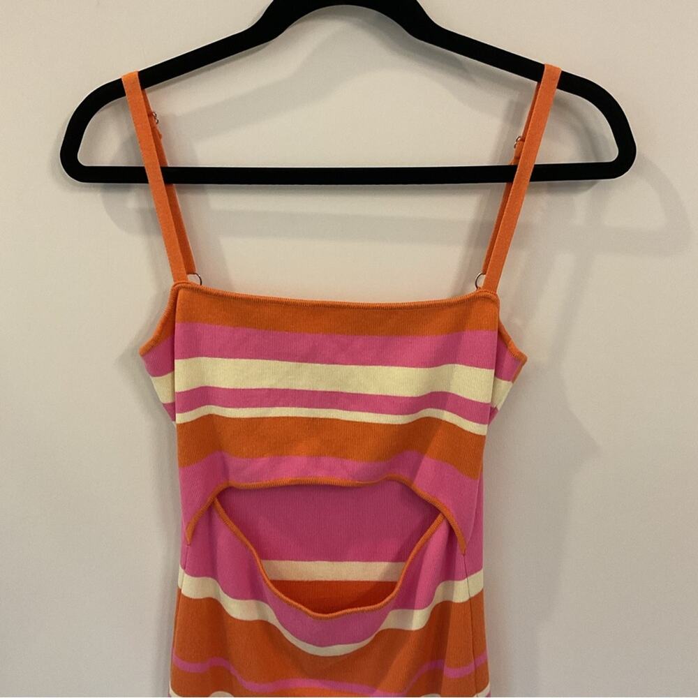 Mable Orange Pink Striped Cut-Out Sleeveless Midi Sweater Dress Large - Picture 5 of 8